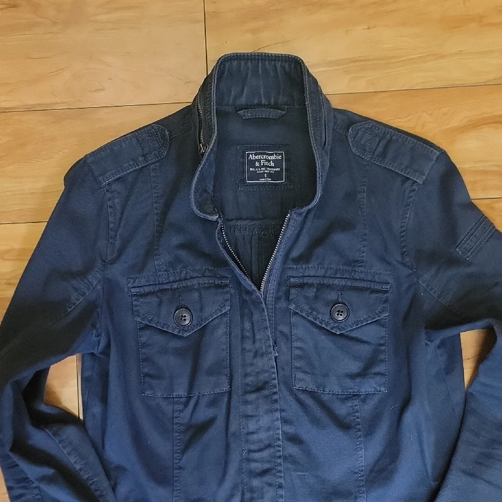 Abercrombie & Fitch Size SMALL Navy Cotton Cinch Waist Utility Jacket